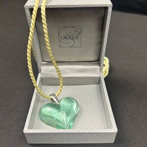 Lalique Mint Green Heart Necklace with Silver Detail